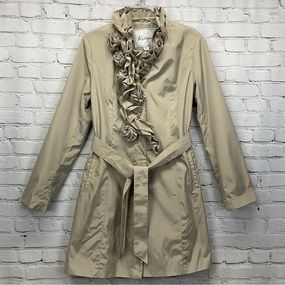 Weatherproof Jackets & Blazers - Weatherproof Trench Coat Women's Size M Beige Ruffle Rosette Belted Rain Casual
